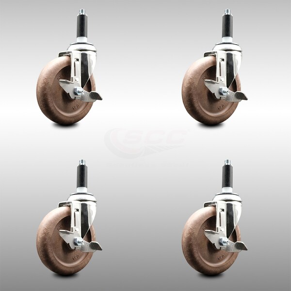 Service Caster 5 Inch 316SS High Temp Glass Filled Nylon 3/4 Inch Stem Caster Set Brake SCC SCC-SS316EX20S514-GFNSHT-TLB-34-4 - main